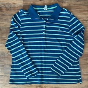 Old Navy Vintage Women’s Striped Polo Boxy Oversized Long Sleeve Shirt 2X